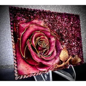 Handcrafted Rose & Leaf Western Buckle | 3.5x3” D-Ring | Gold Copper Leafing